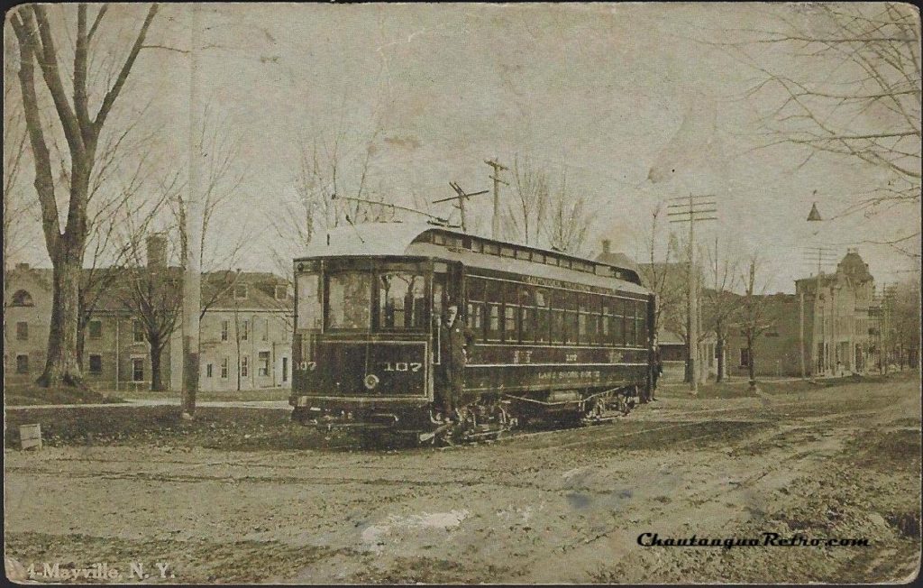 Mayville NY Trolley 107 Lake Shore Chautauqua Postcard 1908