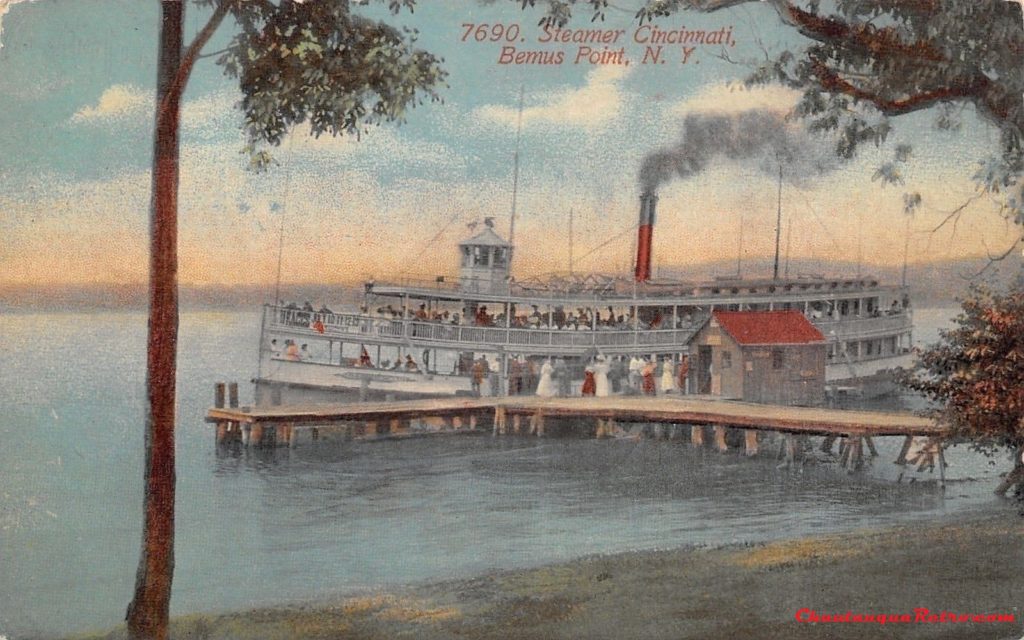 Bemus Point New York~Steamer Cincinnati at Landing Dock~Crowd Waits 1915 2