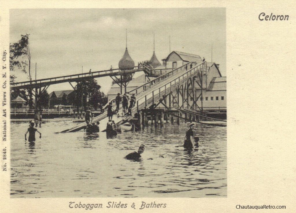 1904 PC - Toboggan Slides & Bathers. Celoron, N.Y. 2